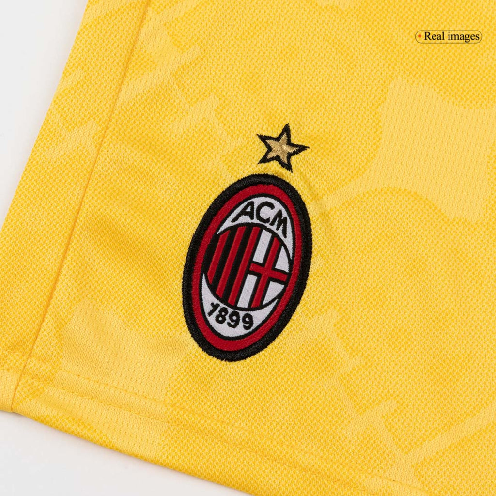 Camiseta de fútbol visitante del AC Milan para niños (camiseta y pantalón corto), talla 25/26, amarilla