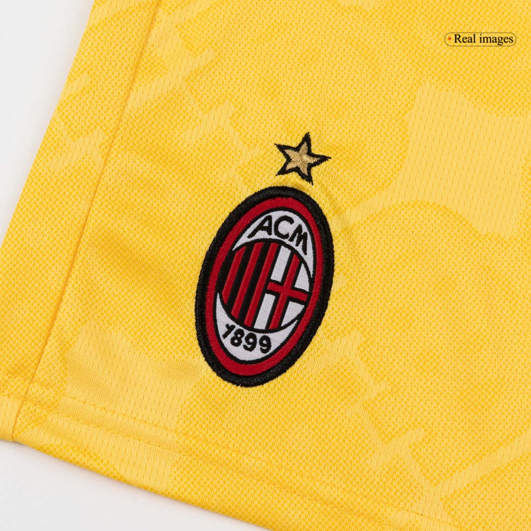 Camiseta de fútbol visitante del AC Milan para niños (camiseta y pantalón corto), talla 25/26, amarilla
