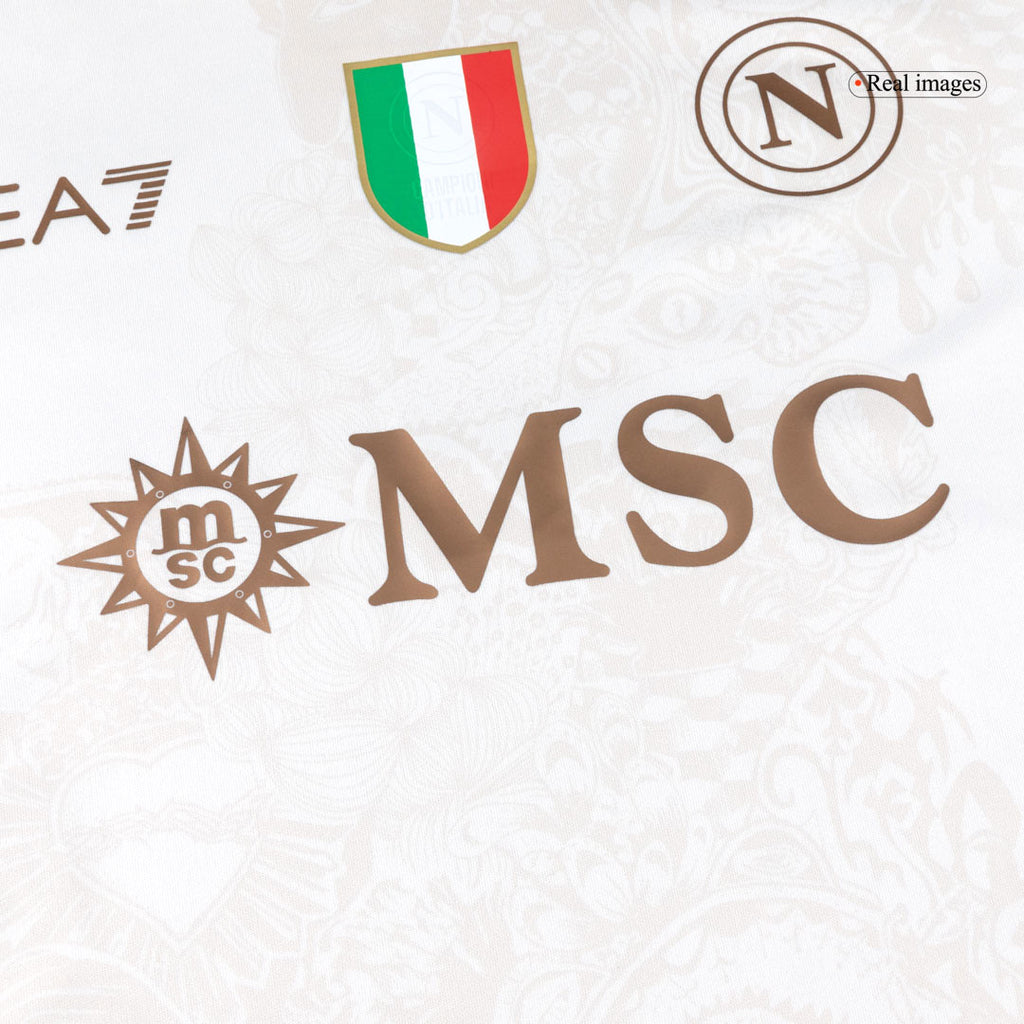 Kit de visitante del Napoli 25/26 para niños (camiseta y pantalones cortos) blanco