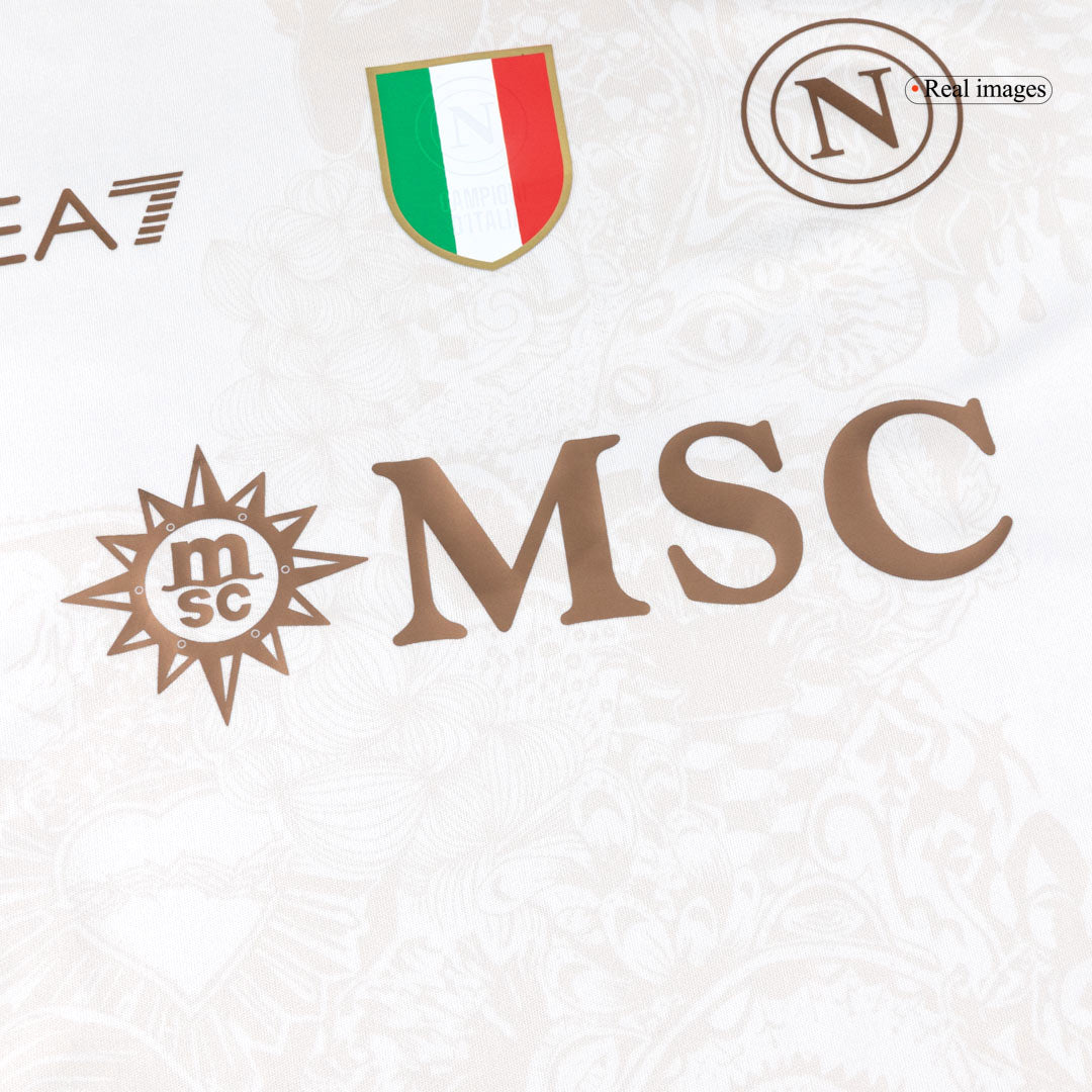 Kit de visitante del Napoli 25/26 para niños (camiseta y pantalones cortos) blanco
