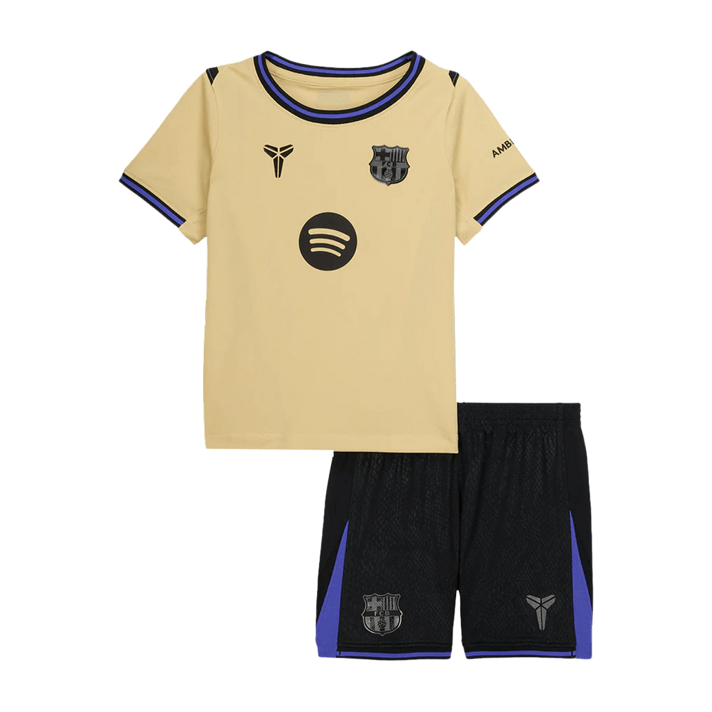 Kid's Barcelona Away Soccer Jersey Kit(Jersey+Shorts) 2025/26 Yellow - Football Shirt | SmartJerseys | Official Quality