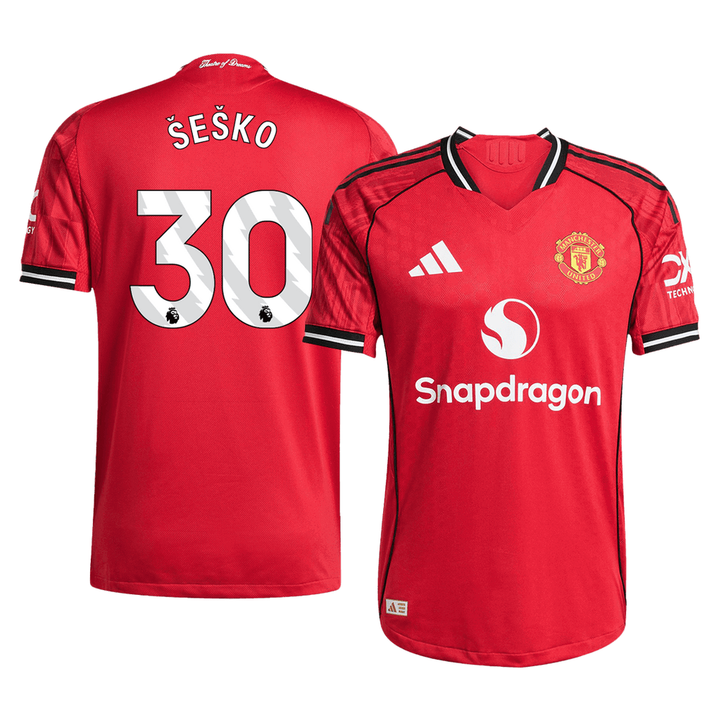 ŠEŠKO #30 Authentic Manchester United Home Soccer Jersey 2025/26 Red - Football Shirt | SmartJerseys | Official Quality