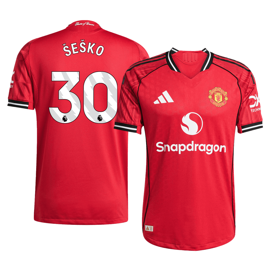 ŠEŠKO #30 Authentic Manchester United Home Soccer Jersey 2025/26 Red - Football Shirt | SmartJerseys | Official Quality