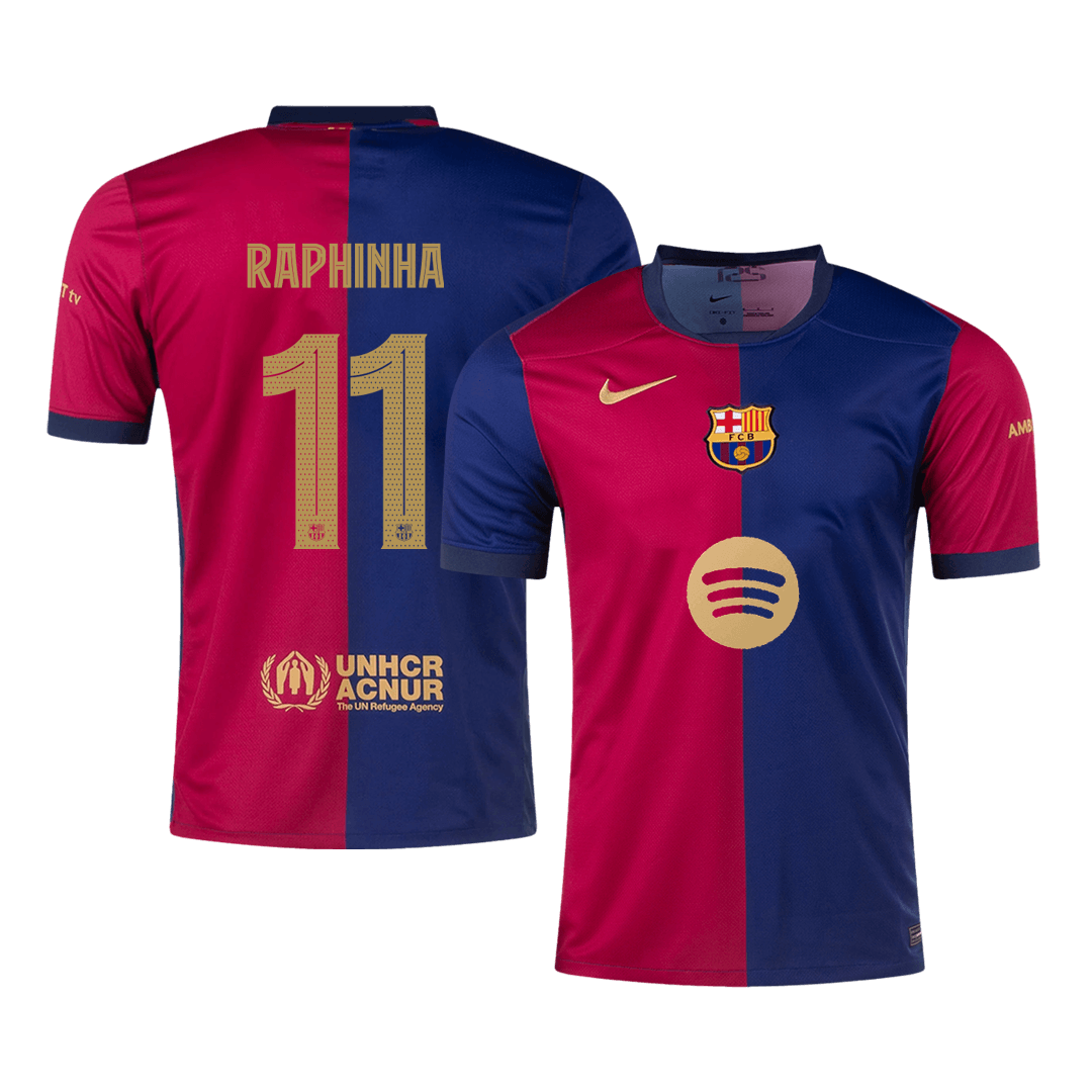 Barcelona RAPHINHA #11 Home Soccer Jersey 2024/25 - UCL Edition(Spotify Logo Without Text) - Football Shirt | SmartJerseys | Official Quality
