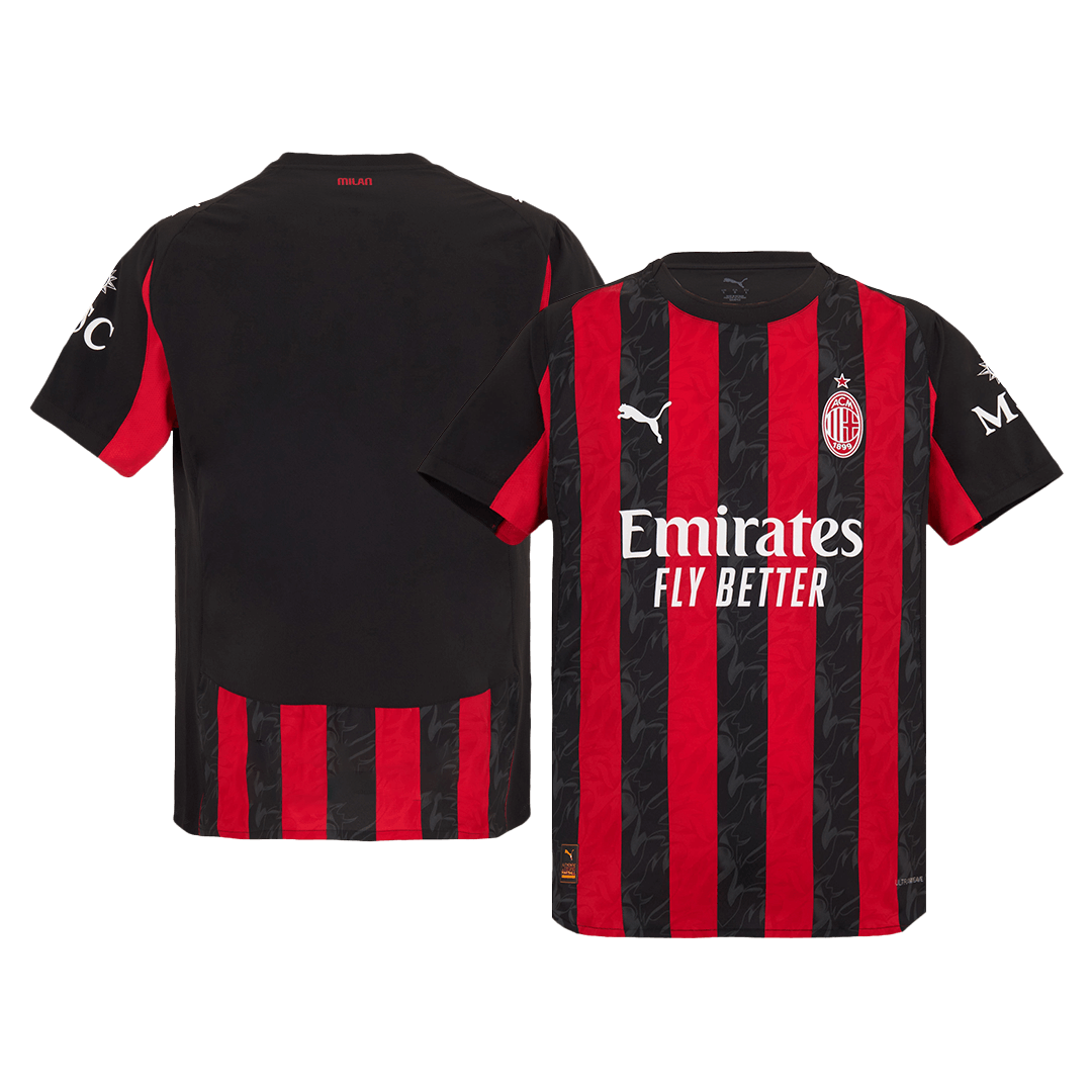 Camiseta auténtica de local del AC Milan 2025/26, roja y negra