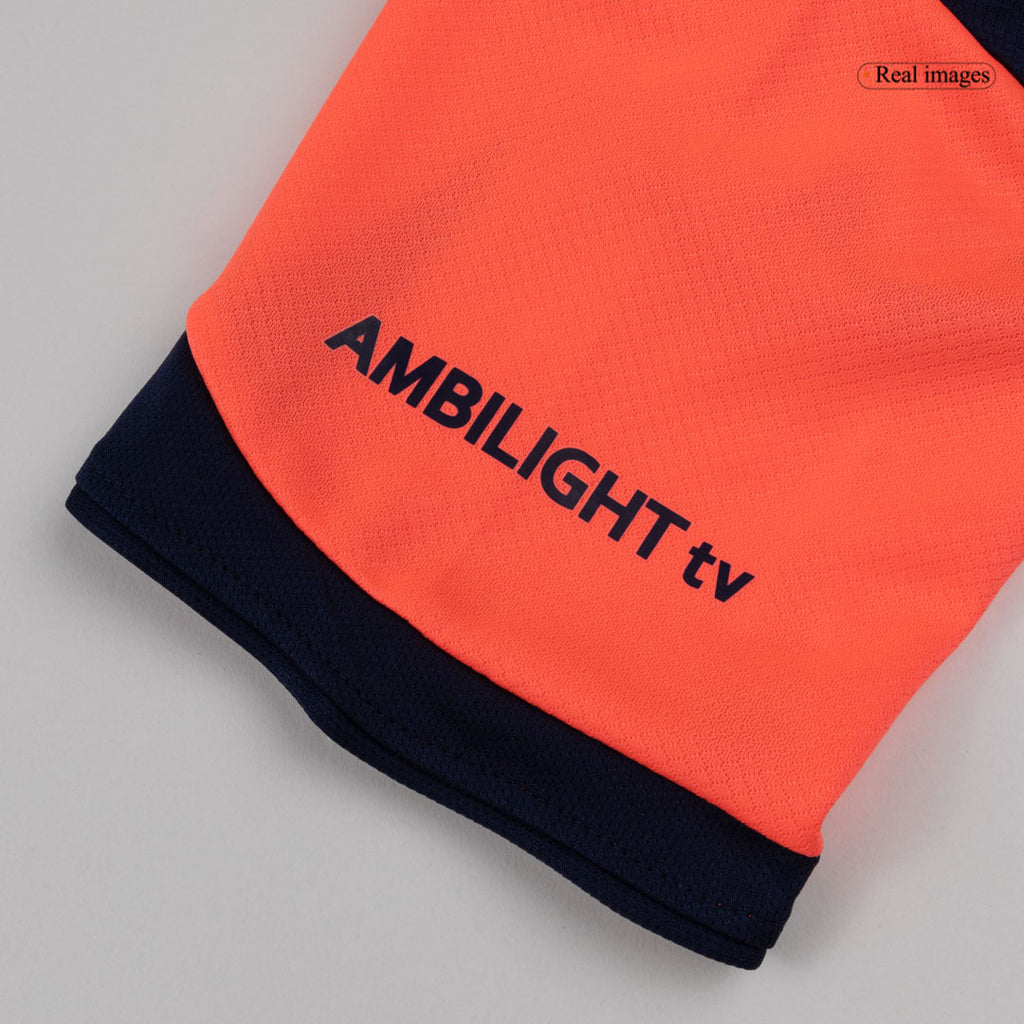 Camiseta de fútbol visitante del Barcelona para niños (camiseta, pantalón corto y calcetines), talla 25/26, color naranja
