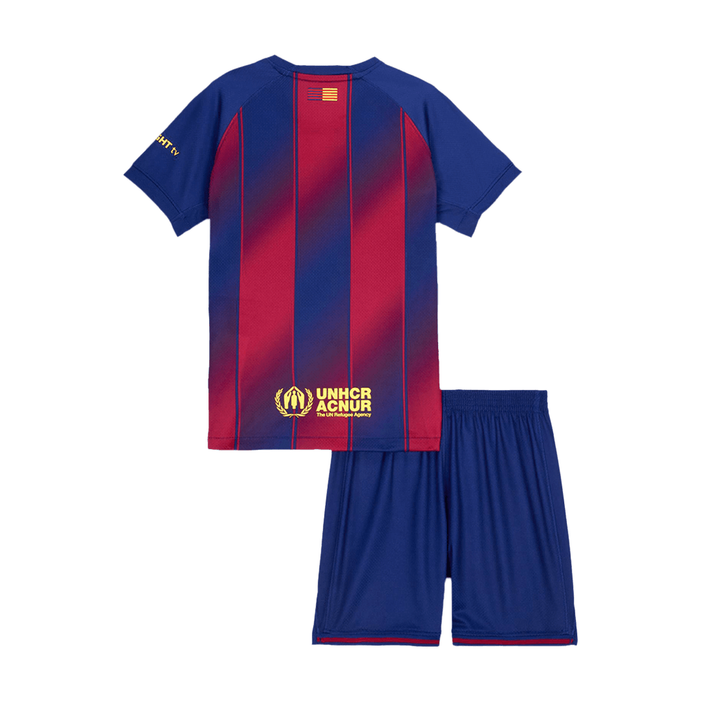Camiseta de fútbol local del Barcelona 2025/26 para niños (camiseta y pantalón corto)