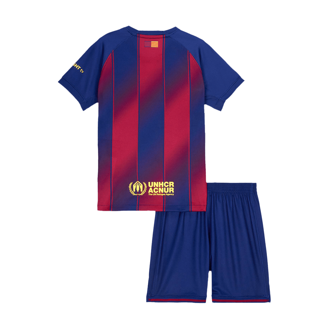 Camiseta de fútbol local del Barcelona 2025/26 para niños (camiseta y pantalón corto)