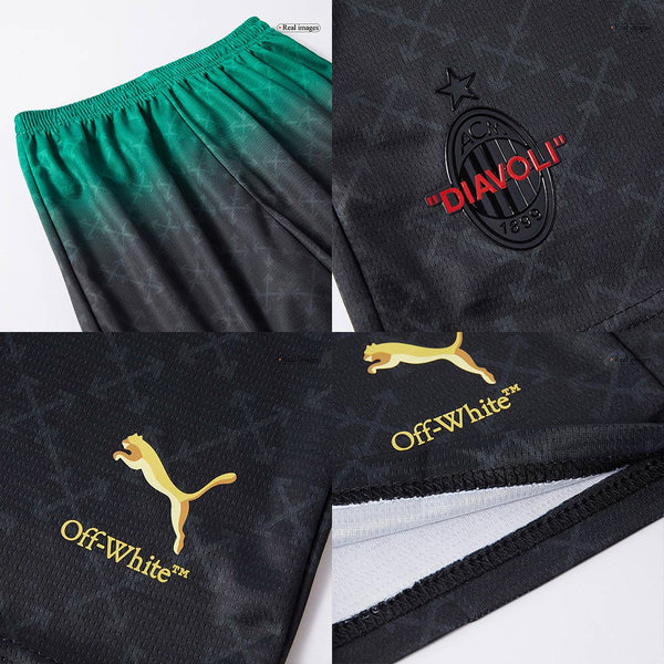 Kid's AC Milan Fourth Away Soccer Jersey Kit(Jersey+Shorts) 2024/25 Green&Black