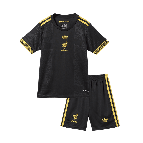 Kid's Mexico Third Away Soccer Jersey Kit(Jersey+Shorts) 2025 Black - Gold Cup - Football Shirt | SmartJerseys | Official Quality