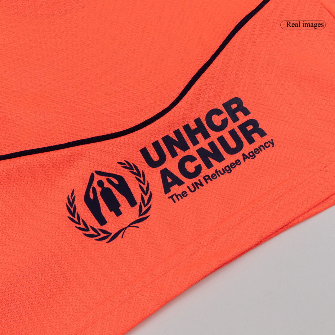 Camiseta de fútbol visitante del Barcelona para niños (camiseta, pantalón corto y calcetines), talla 25/26, color naranja