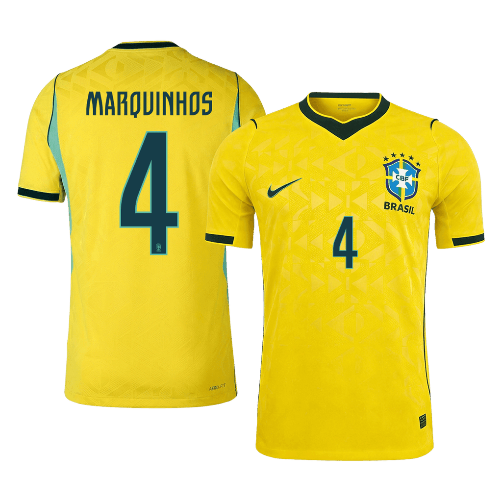 MARQUINHOS #4 Player Version Brazil Home Soccer Jersey World Cup 2026 Yellow