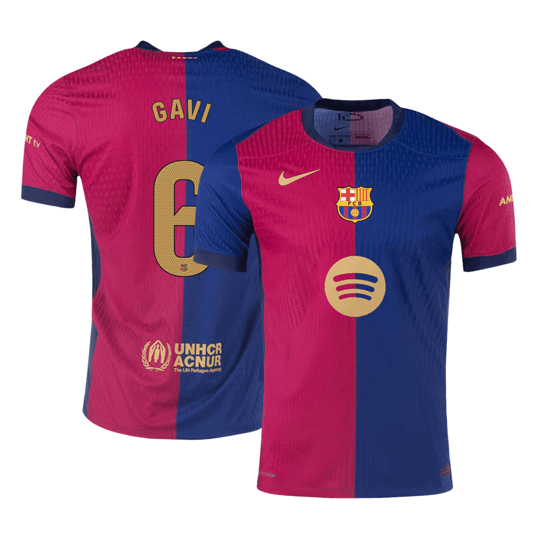 Barcelona GAVI #6 Home Soccer Jersey Authentic 2024/25- Spotify Logo Without Text - Football Shirt | SmartJerseys | Official Quality