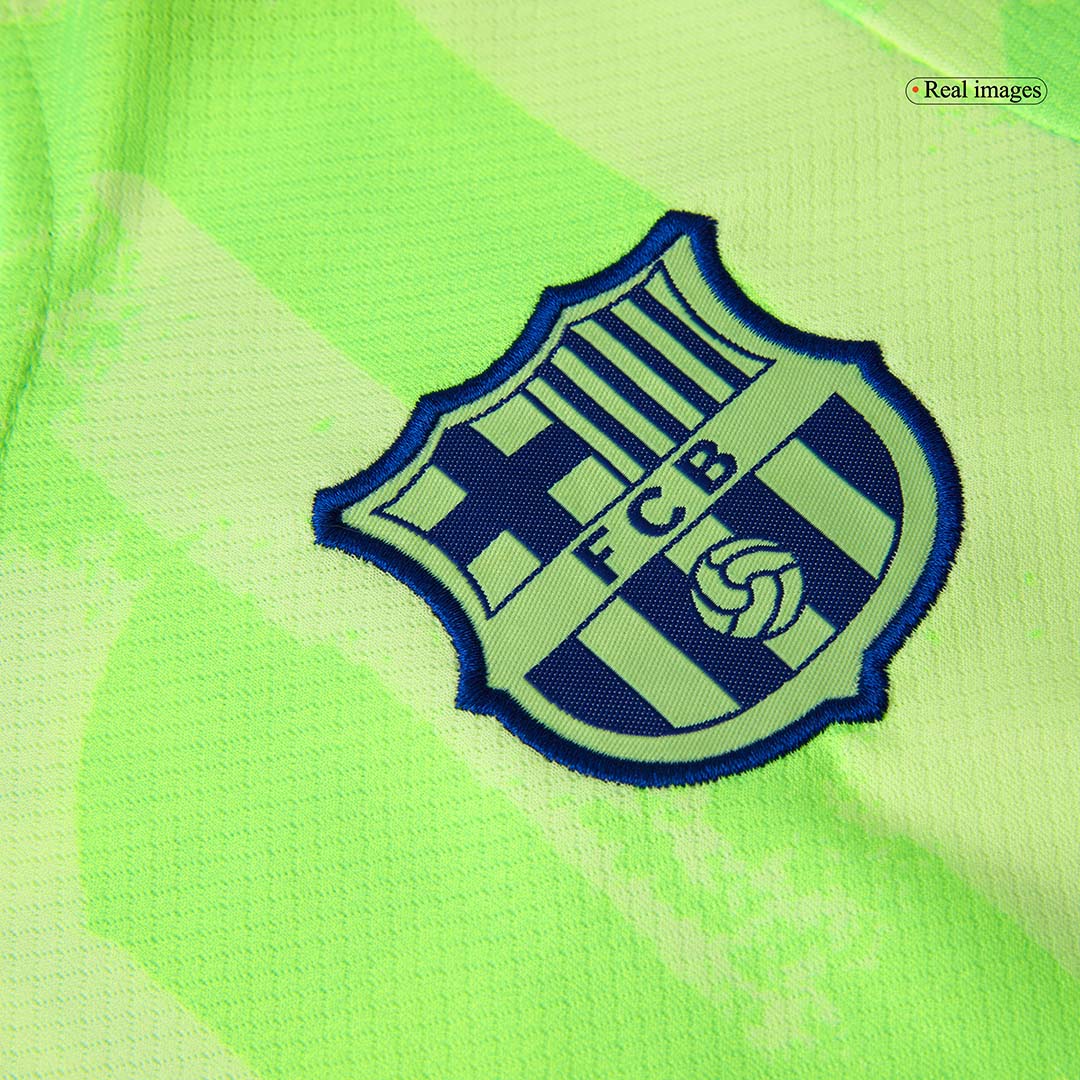 Camiseta de fútbol visitante del Barcelona 2024/25 para niños (camiseta y pantalón corto) - UCL (logotipo de Spotify sin texto)