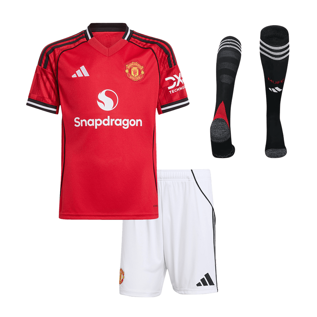 Kid's Manchester United Home Soccer Jersey Kit(Jersey+Shorts+Socks) 2025/26 Red - Football Shirt | SmartJerseys | Official Quality