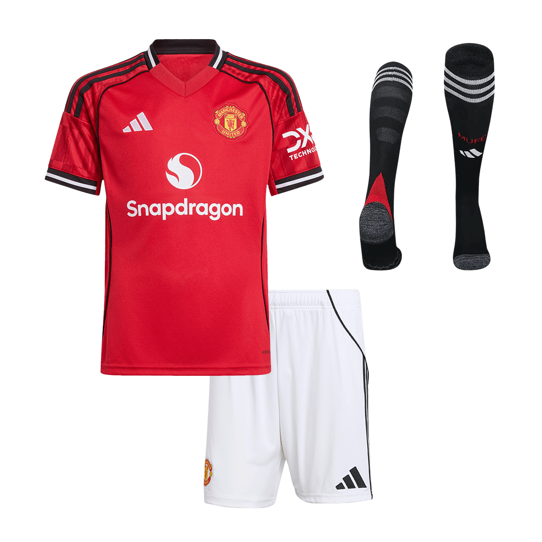 Kid's Manchester United Home Soccer Jersey Kit(Jersey+Shorts+Socks) 2025/26 Red - Football Shirt | SmartJerseys | Official Quality