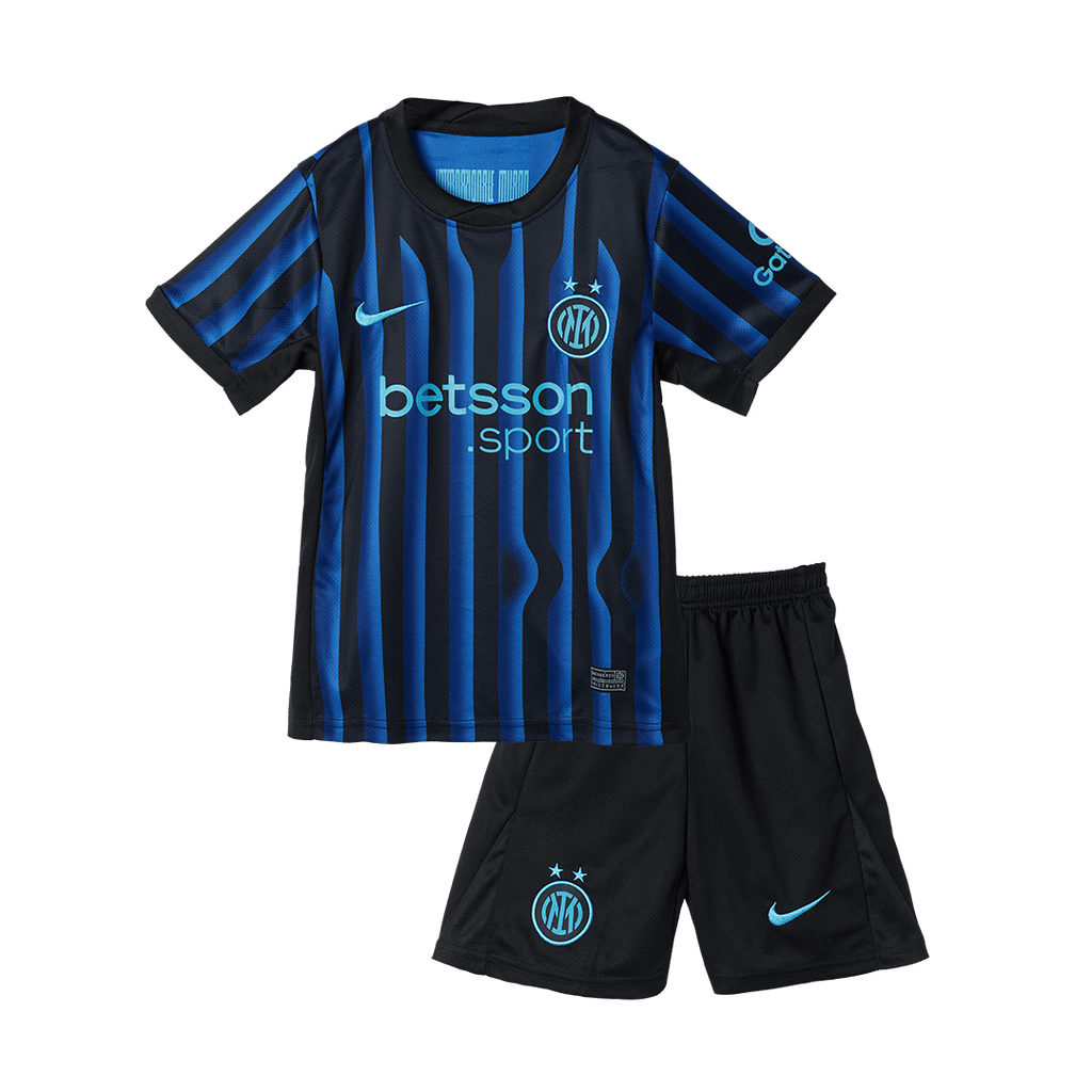 Camiseta de fútbol local del Inter de Milán 2025/26 para niños (camiseta y pantalón corto)