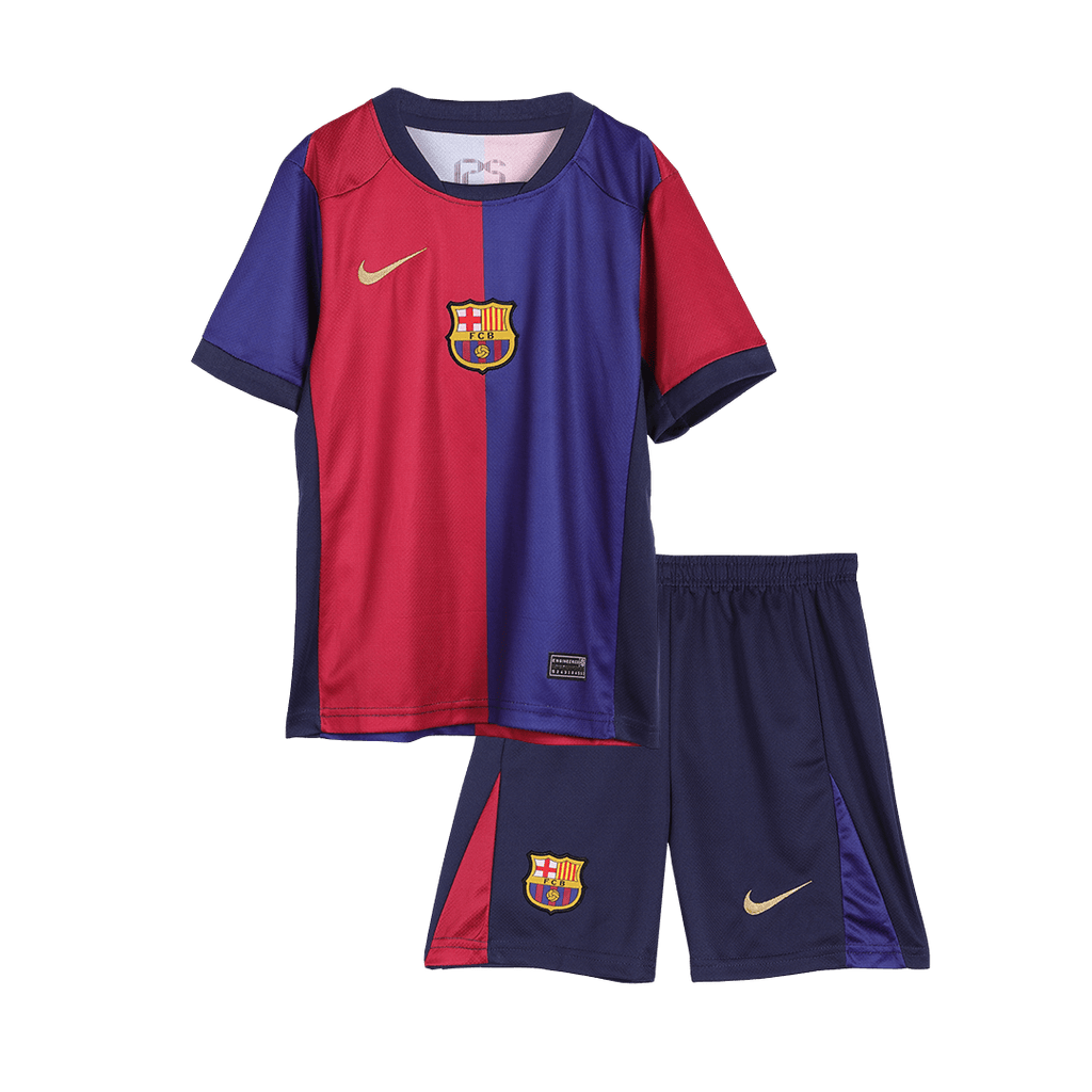 Camiseta local del Barcelona 2024/25 para niños (camiseta y pantalón corto) con el logotipo de Spotify sin texto