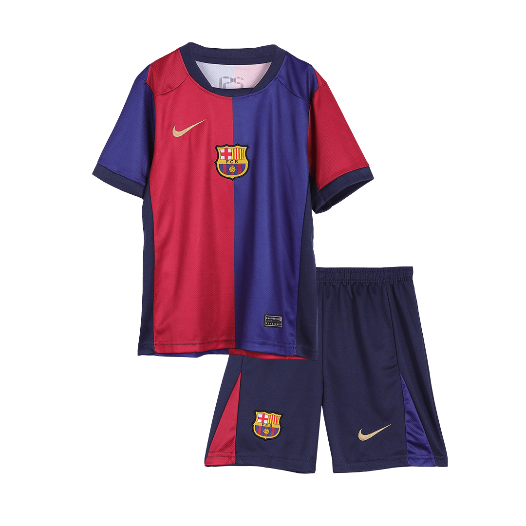 Camiseta local del Barcelona 2024/25 para niños (camiseta y pantalón corto) con el logotipo de Spotify sin texto