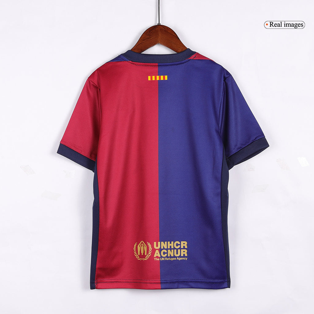 Camiseta local del Barcelona 2024/25 para niños (camiseta y pantalón corto) con el logotipo de Spotify sin texto