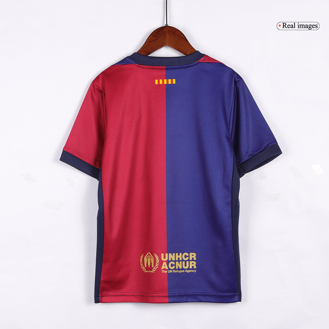 Camiseta local del Barcelona 2024/25 para niños (camiseta y pantalón corto) con el logotipo de Spotify sin texto