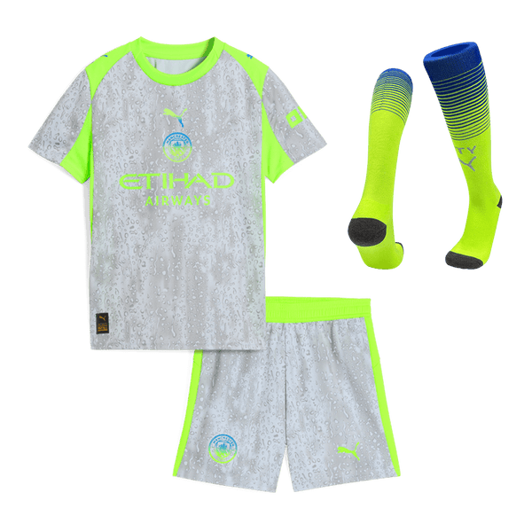 Kid's Manchester City Third Kit(Jersey+Shorts+Socks) 25/26 Gray - Football Shirt | SmartJerseys | Official Quality