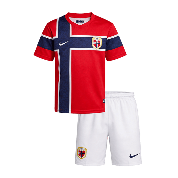 Kids Norway Home Soccer Jersey Kit (Jersey+Shorts) World Cup 2026 Red - red front view - SmartJerseys