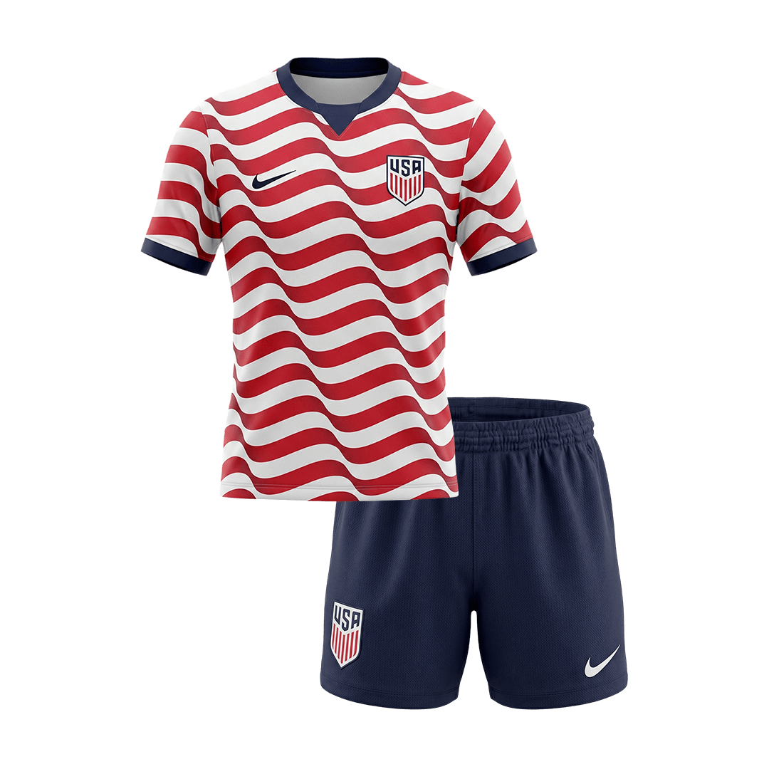Kids USMNT Home Soccer Jersey Kit(Jersey+Shorts) World Cup 2026 Red&White