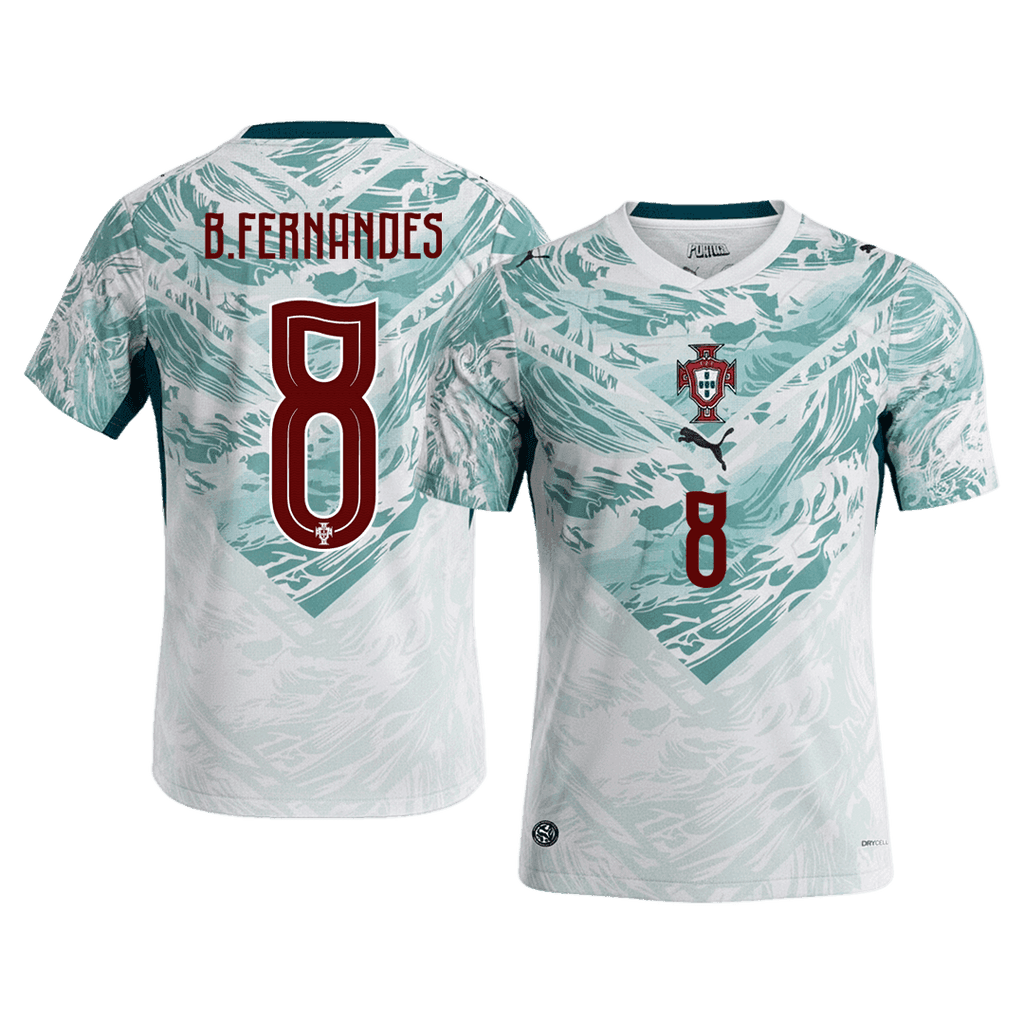 B.FERNANDES #8 Portugal Away Soccer Jersey World Cup 2026 White&Green