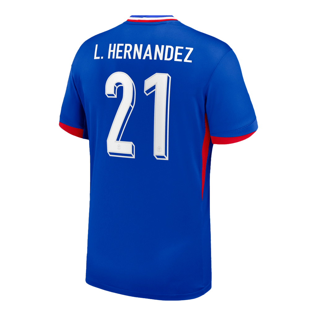 L. Hernandez n° 21 Maillot domicile de l'équipe de France pour l'Euro 2024 Bleu 