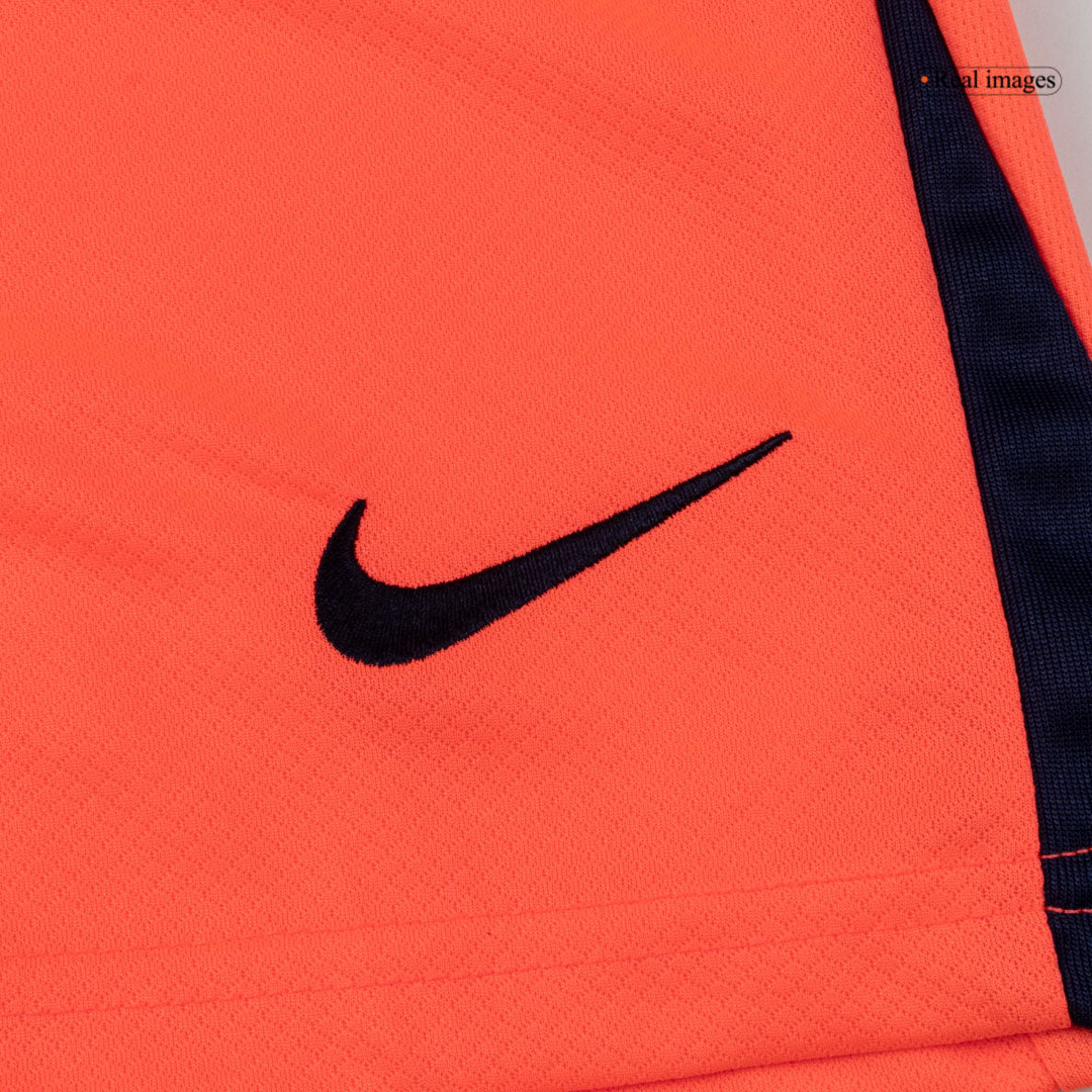Camiseta de fútbol visitante del Barcelona para niños (camiseta, pantalón corto y calcetines), talla 25/26, color naranja
