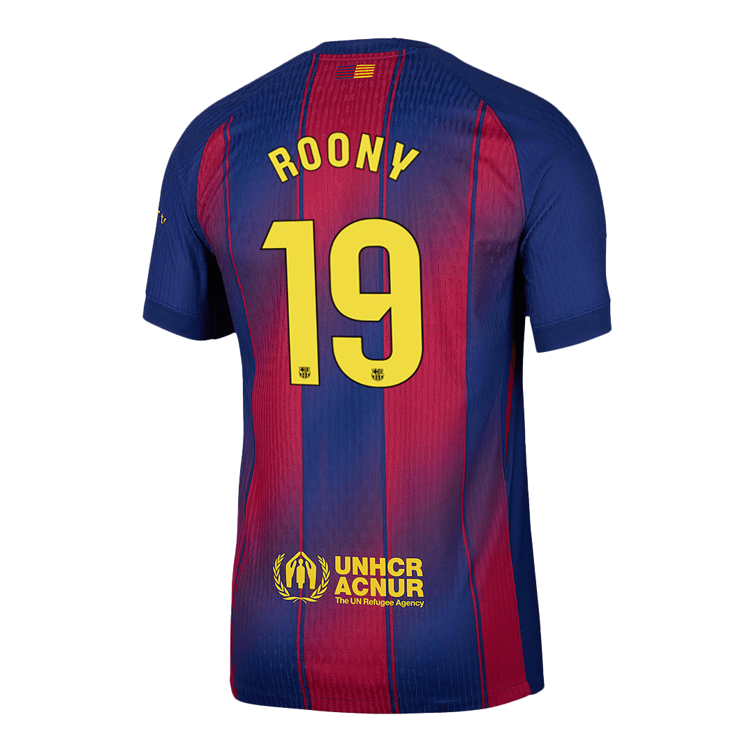 Camiseta de fútbol local auténtica del Barcelona ROONY #19 2025/26, roja y azul