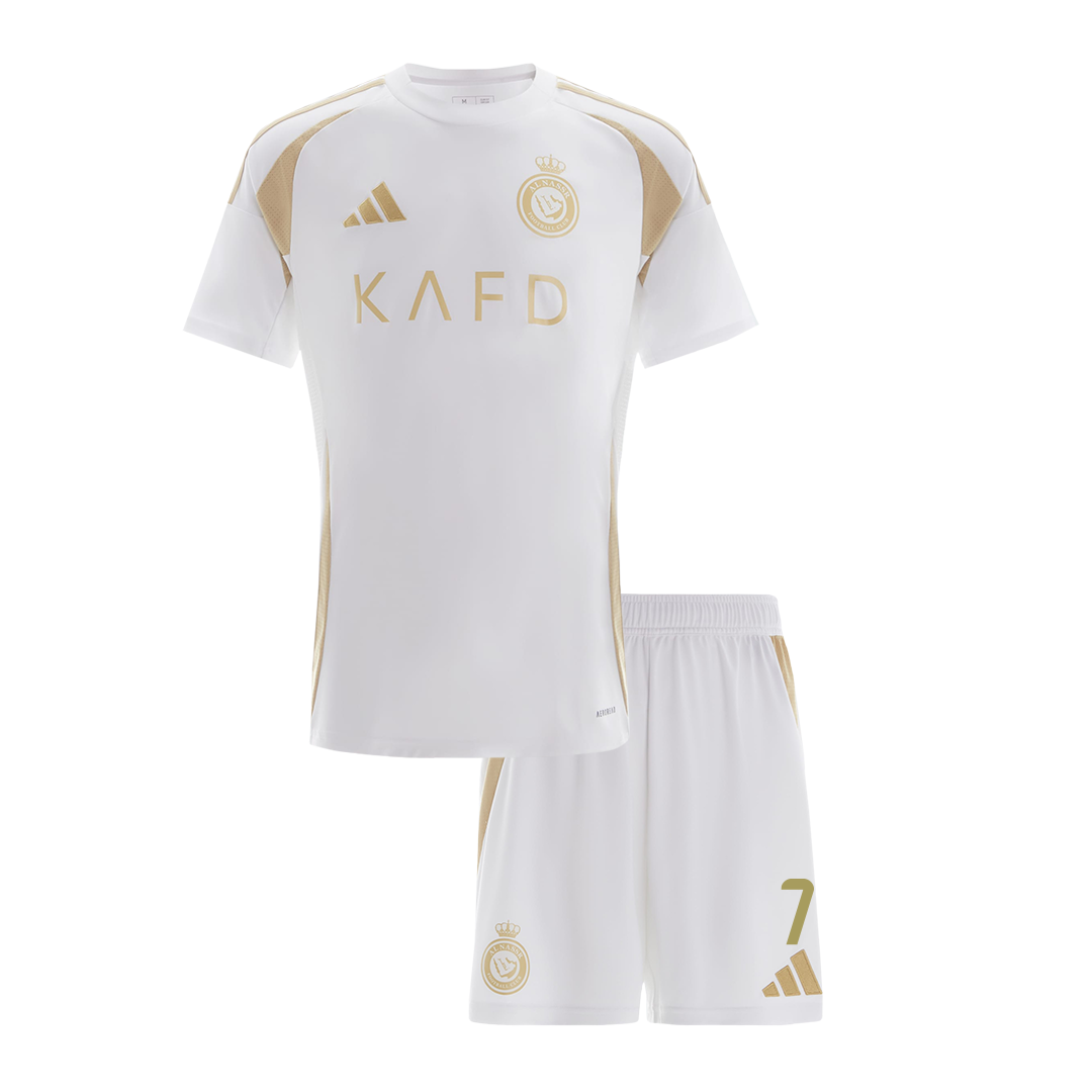Camiseta de fútbol visitante número 7 de Al Nassr Ronaldo 2024/25 para niños (camiseta y pantalón corto)