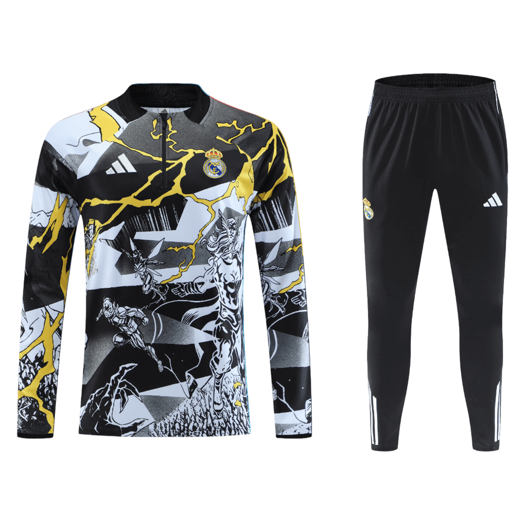 Kid's Real Madrid x MARVEL Zipper Sweatshirt Kit(Top+Pants) 25/26 Black