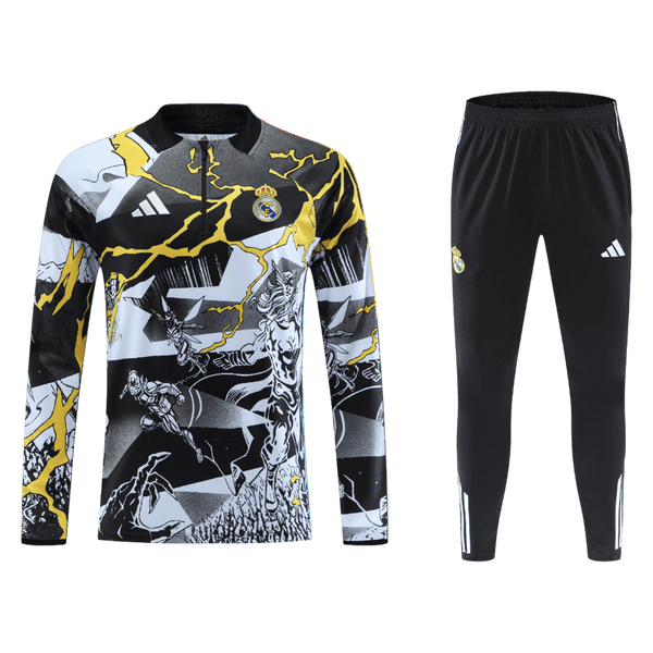 Kid's Real Madrid x MARVEL Zipper Sweatshirt Kit(Top+Pants) 25/26 Black