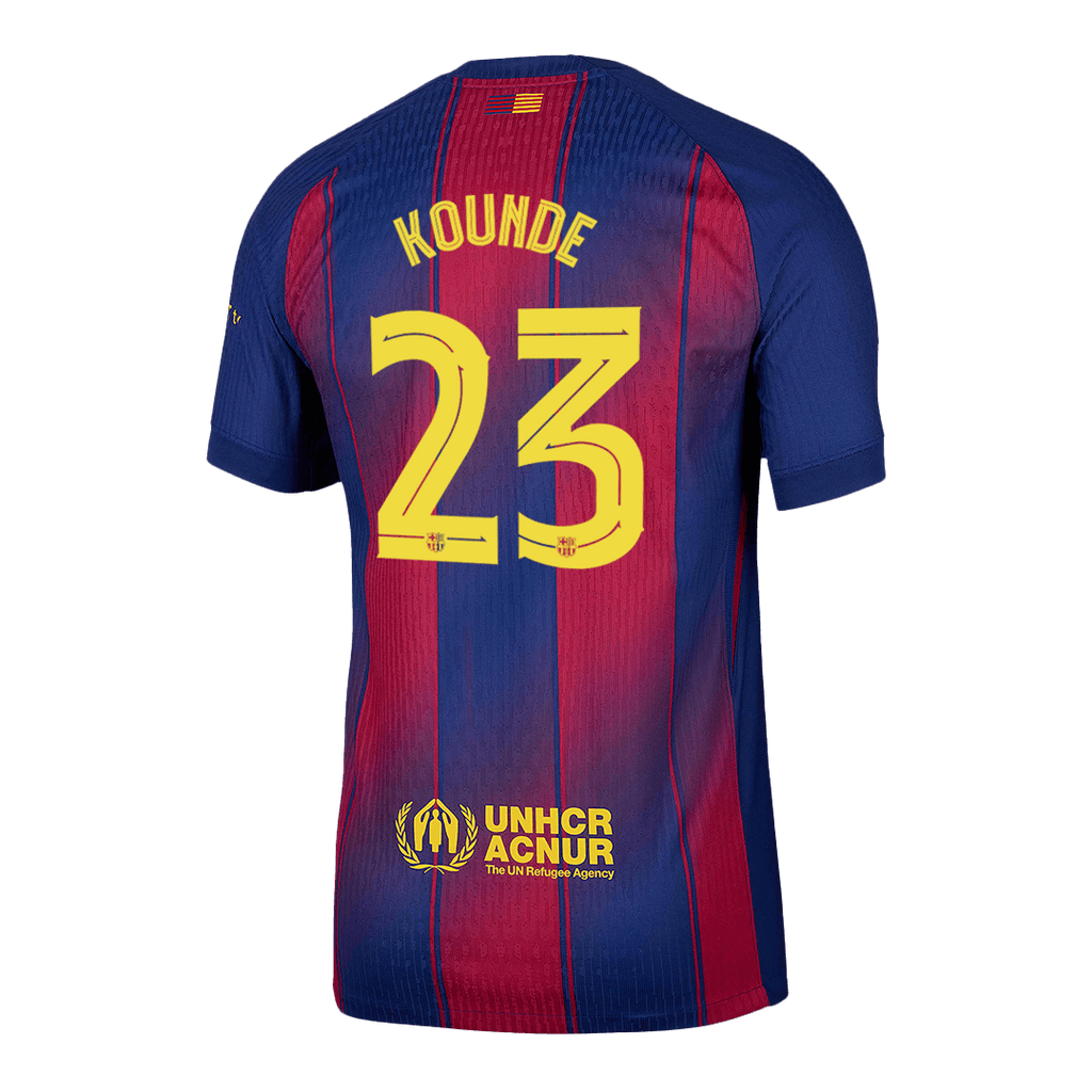 Camiseta de fútbol local auténtica del Barcelona 2025/26 KOUNDE #23, roja y azul - UCL