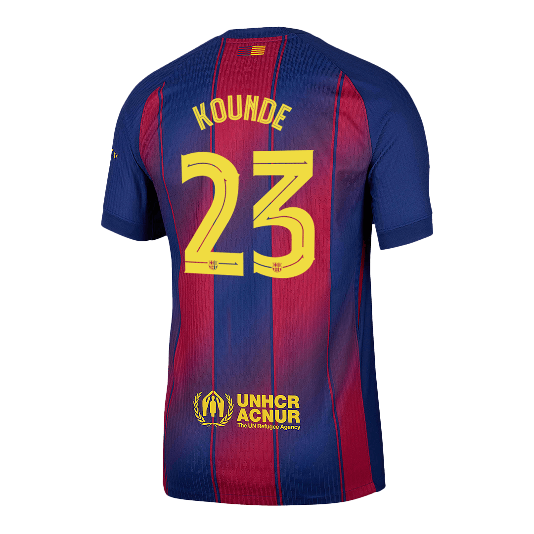 Camiseta de fútbol local auténtica del Barcelona 2025/26 KOUNDE #23, roja y azul - UCL