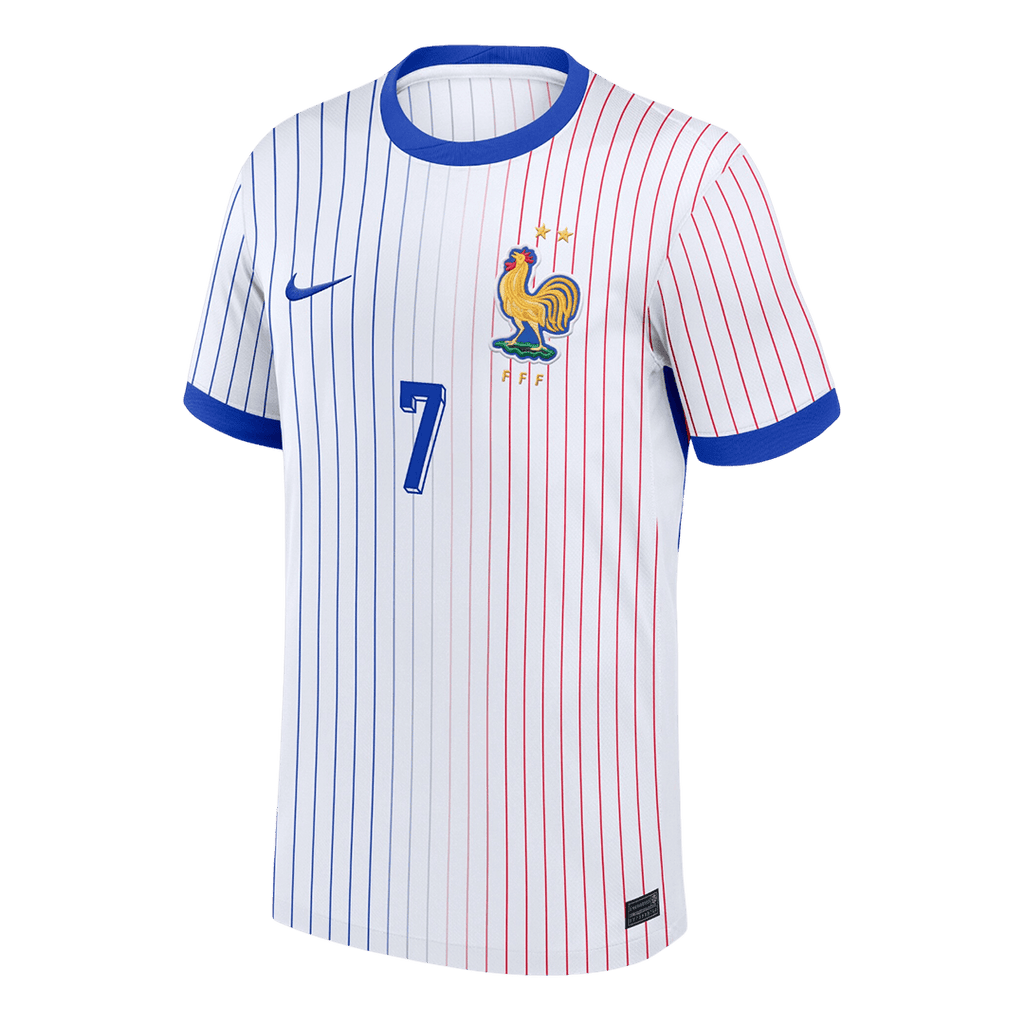 Camiseta de fútbol visitante de Francia para la Eurocopa 2024, número 7, de Griezmann, color blanco