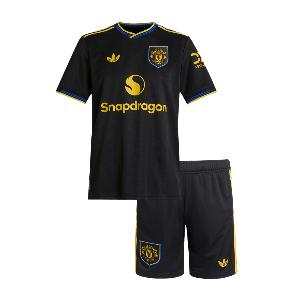 Kid's Manchester United Third Away Soccer Jersey Kit 25/26 Black - Football Shirt | SmartJerseys | Official Quality