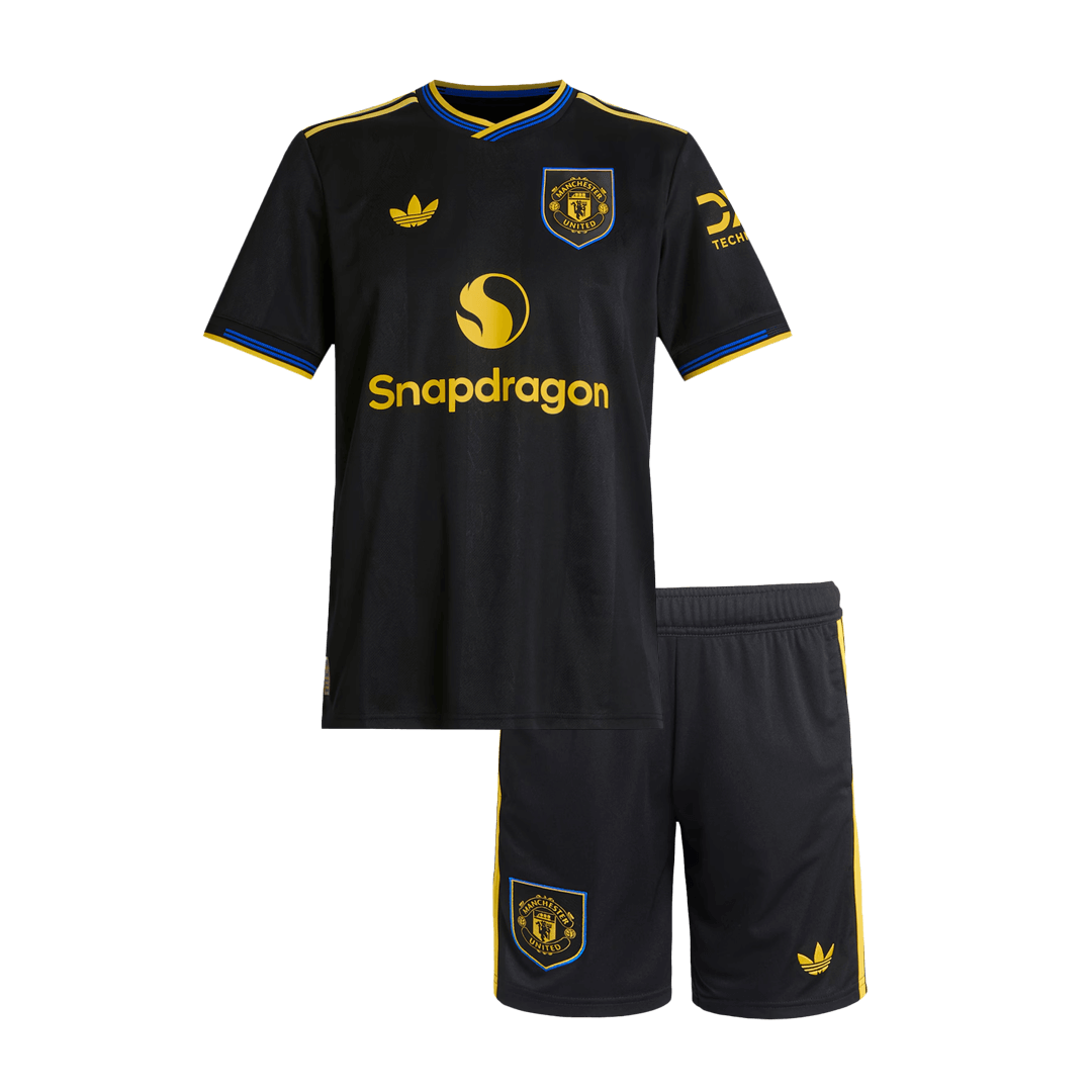Kid's Manchester United Third Away Soccer Jersey Kit 25/26 Black - Football Shirt | SmartJerseys | Official Quality