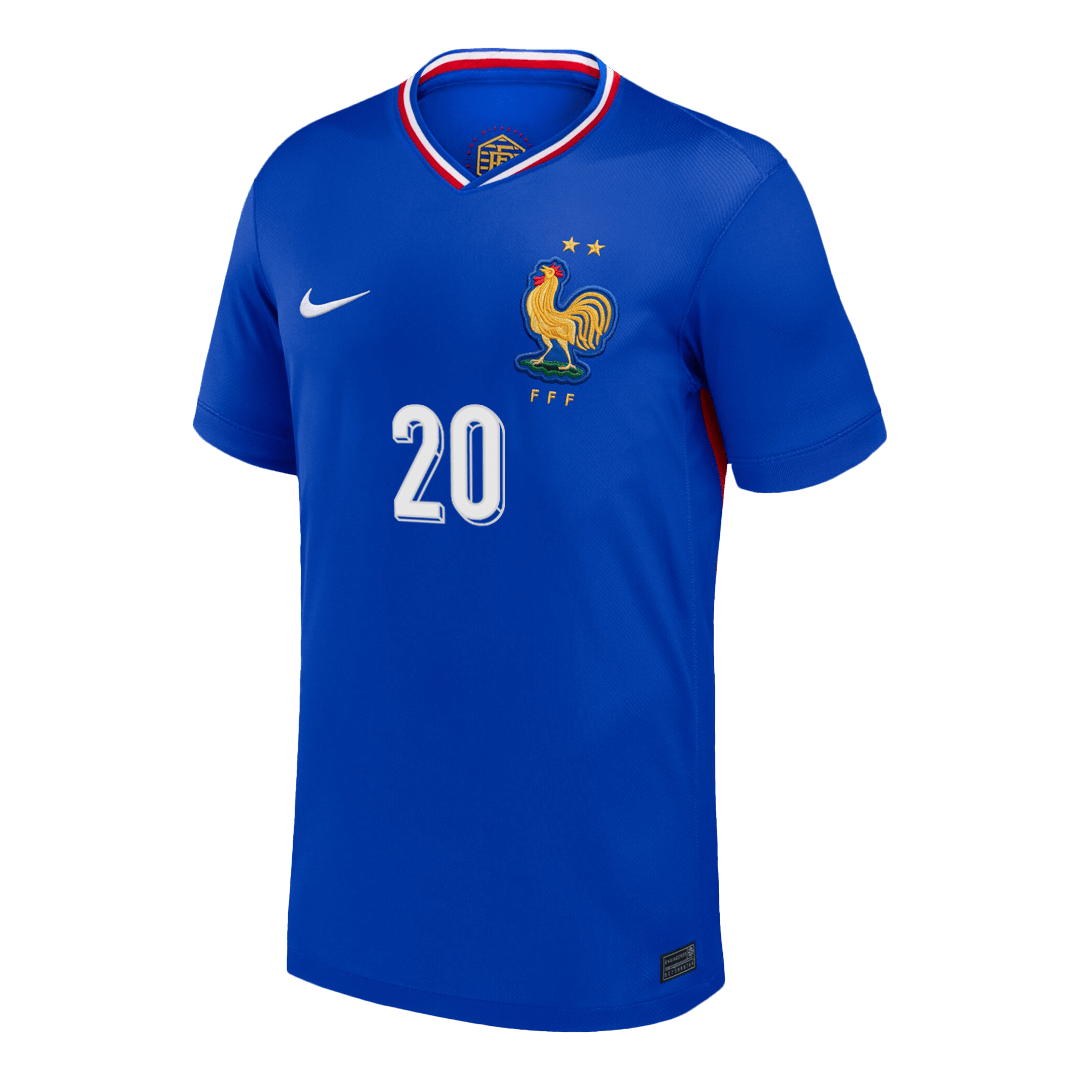 Camiseta de fútbol local COMAN #20 de Francia para la Eurocopa 2024, azul 