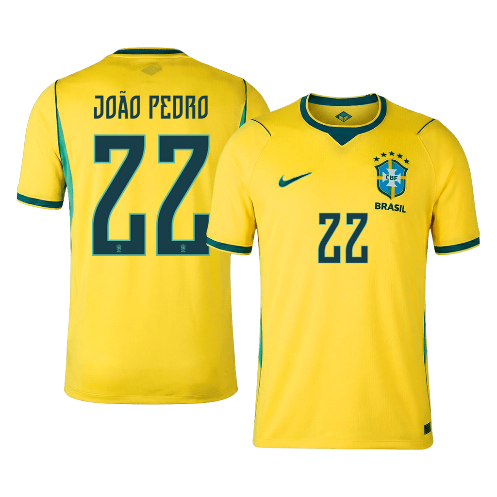 JOÃO PEDRO #22 Brazil Home Soccer Jersey World Cup 2026 Yellow