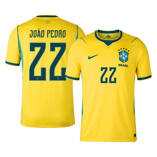 JOÃO PEDRO #22 Brazil Home Soccer Jersey World Cup 2026 Yellow - yellow front view - SmartJerseys