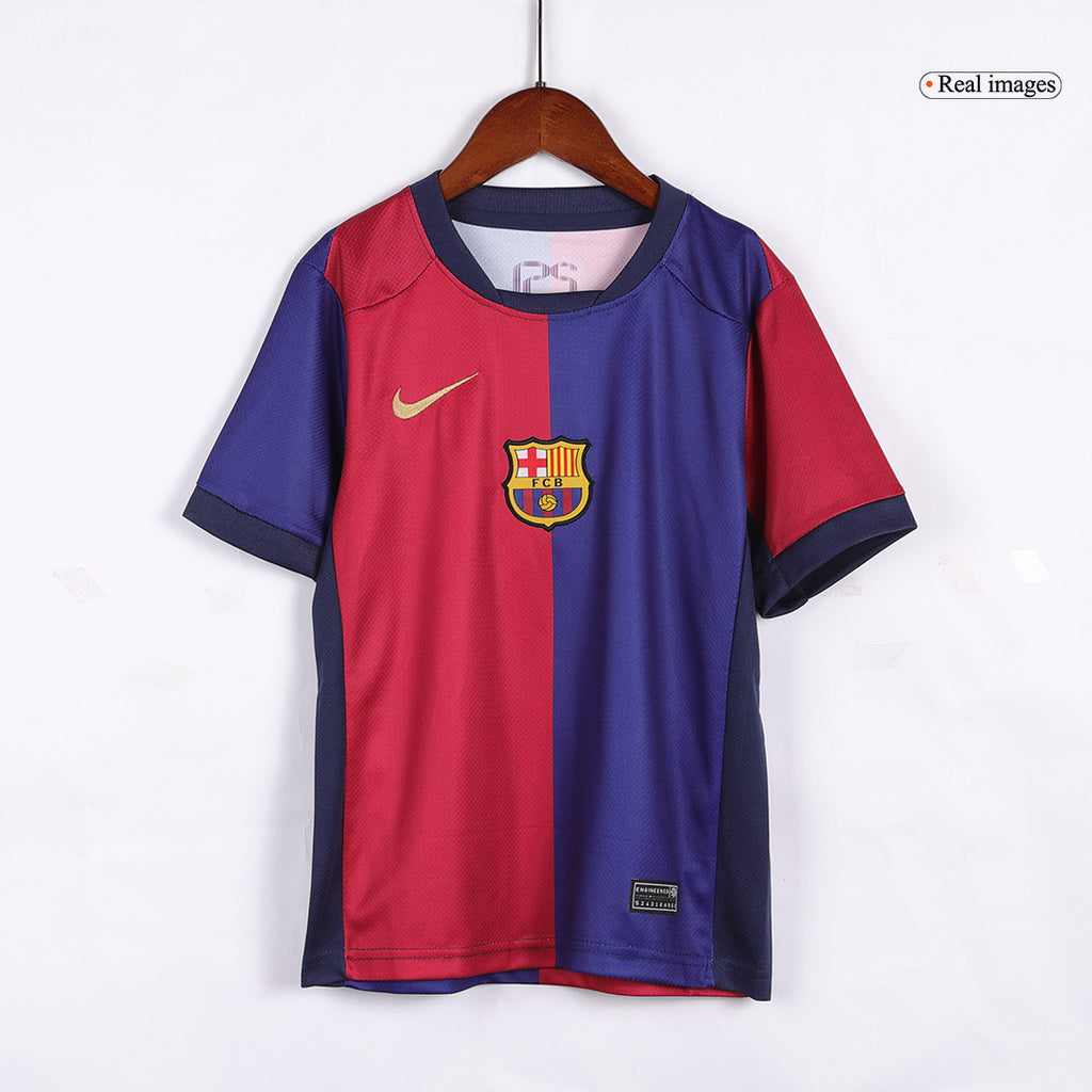 Camiseta local del Barcelona 2024/25 para niños (camiseta y pantalón corto) con el logotipo de Spotify sin texto