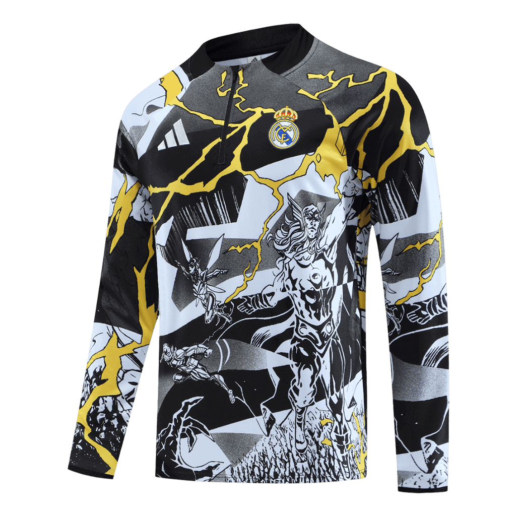 Kid's Real Madrid x MARVEL Zipper Sweatshirt Kit(Top+Pants) 25/26 Black