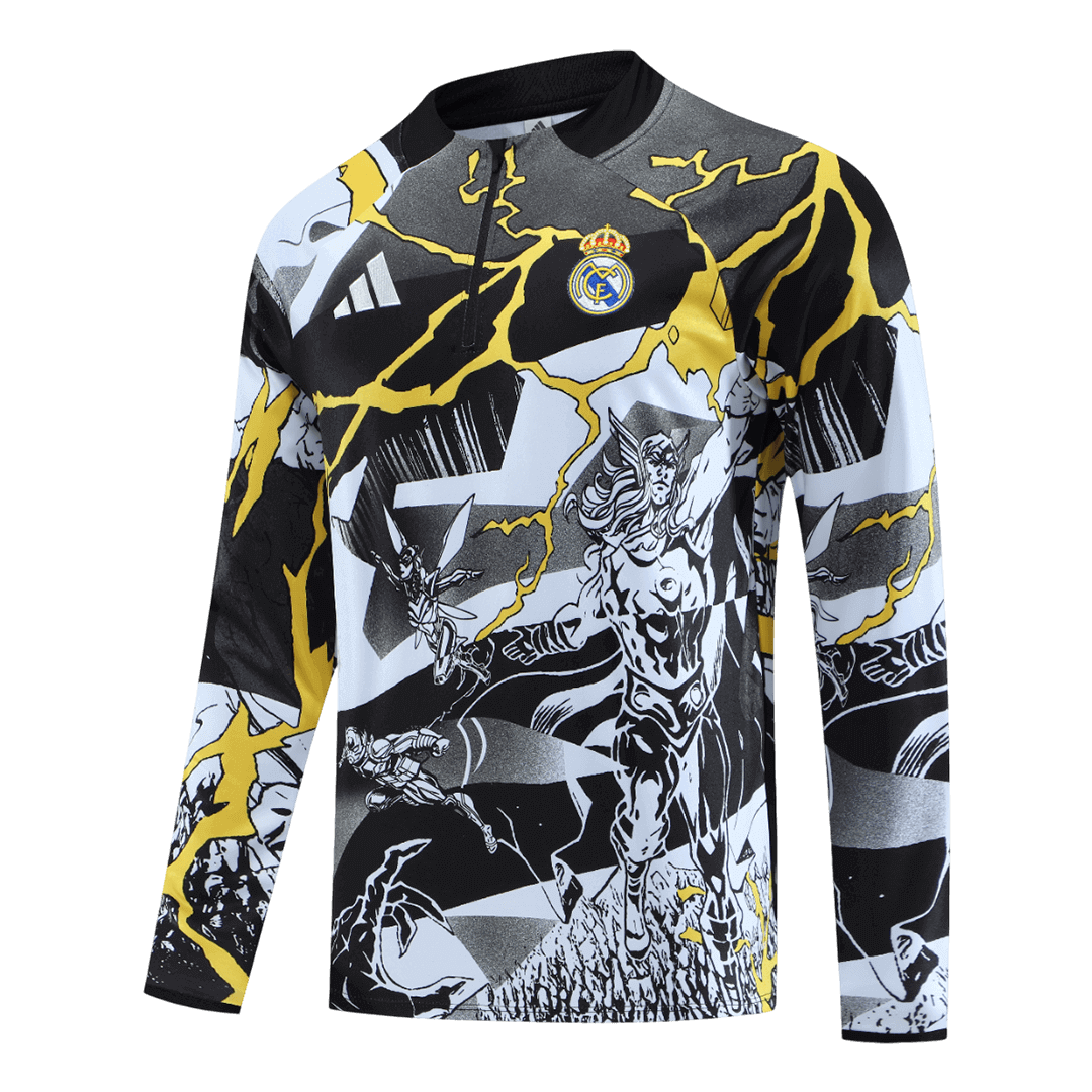 Kid's Real Madrid x MARVEL Zipper Sweatshirt Kit(Top+Pants) 25/26 Black