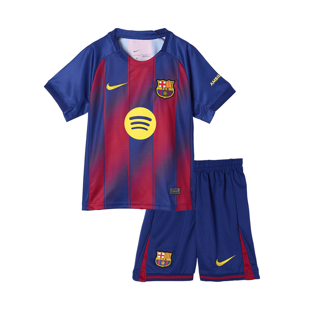 Camiseta de fútbol local del Barcelona 2025/26 para niños (camiseta y pantalón corto)