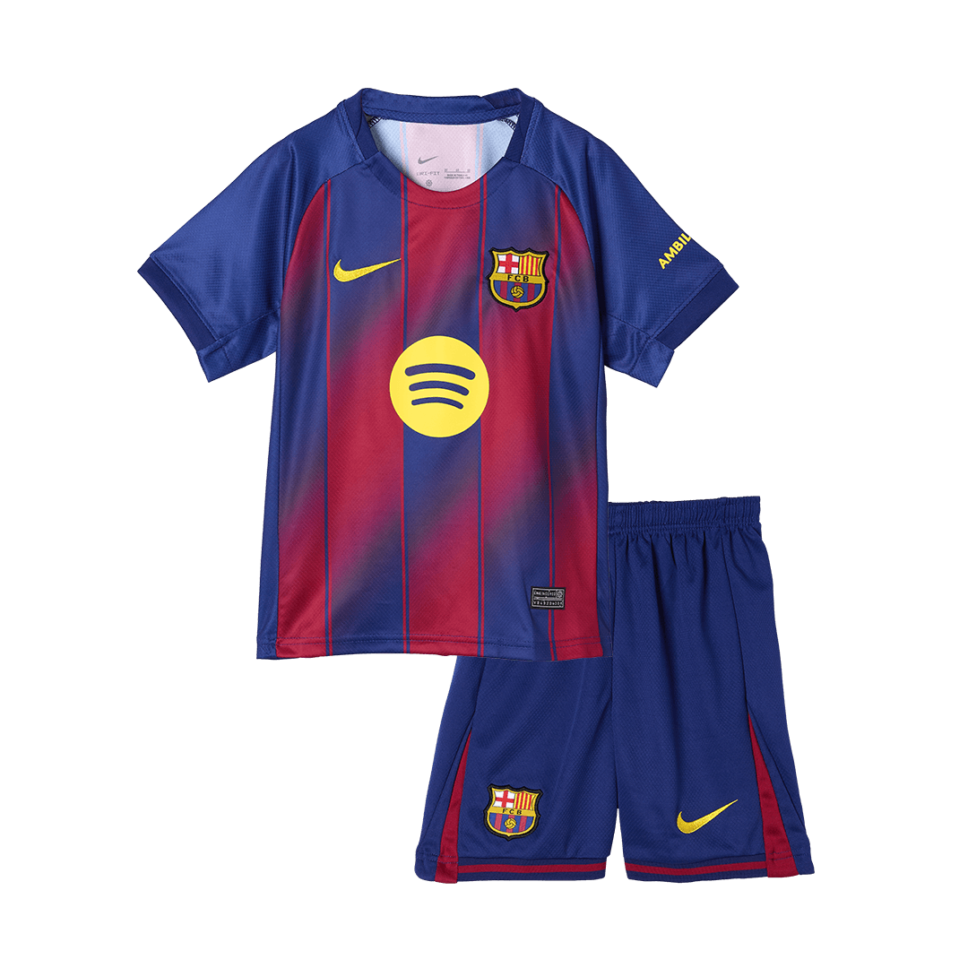 Camiseta de fútbol local del Barcelona 2025/26 para niños (camiseta y pantalón corto)