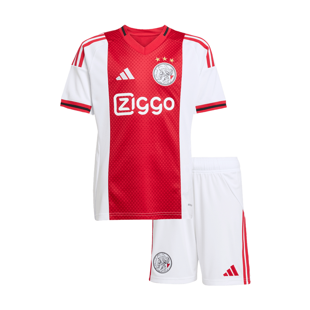 25/26 Kid's Ajax Home Soccer Jersey Kit(Jersey+Shorts) White&Red - Football Shirt | SmartJerseys | Official Quality