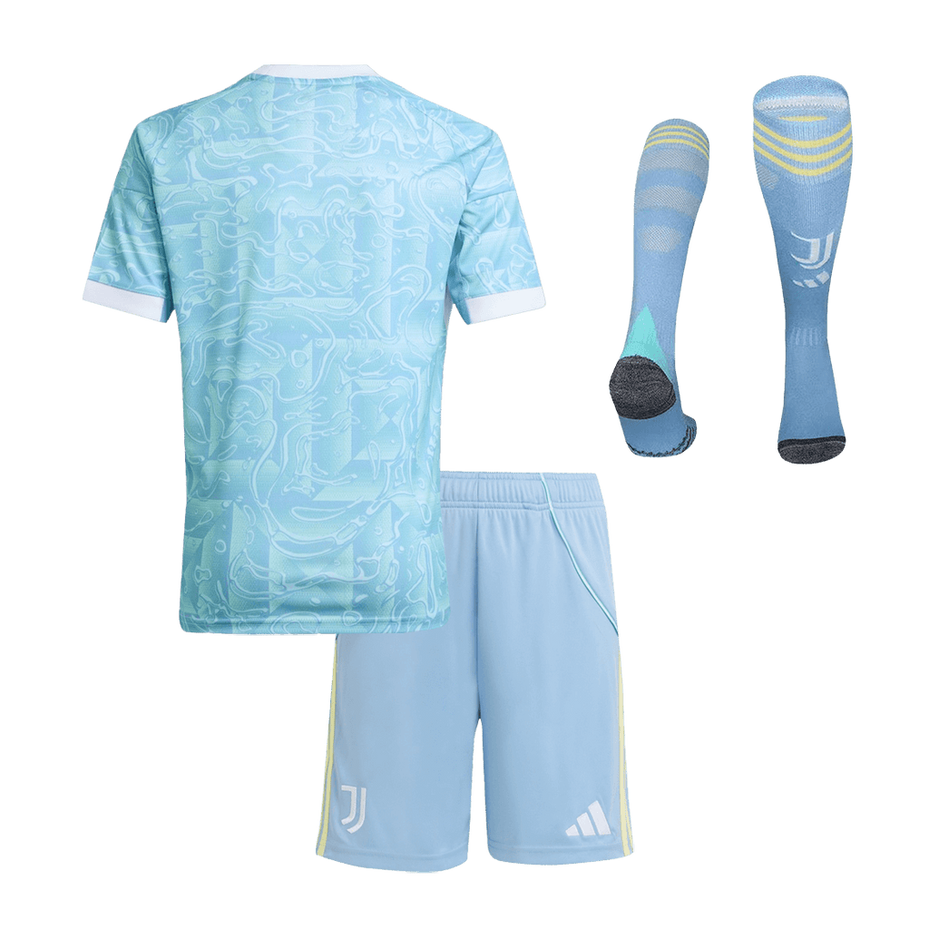 Ensemble de football Juventus extérieur pour enfant (maillot + short + chaussettes) 25/26 bleu